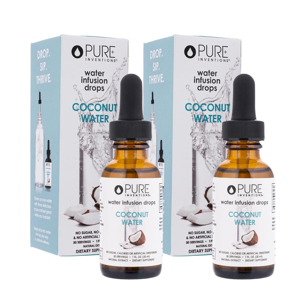 순수한 발명품 - 코코넛 물 주입 드롭 - 음료 및 물 증강 - Electrolytes - 설탕, 칼로리 또는 인공 감미료 - 30 서빙 - 1oz - 2 팩