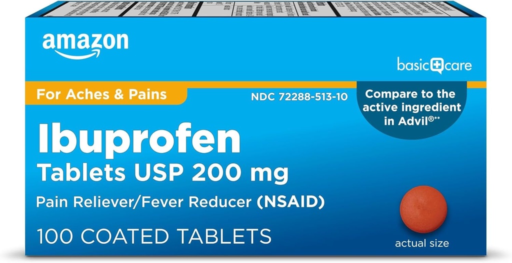 Basic Care Ibuprofen Tablets 200 mg, Schmerzlinderung/Fever Reducer, 100 Count (Verpackung kann variieren)