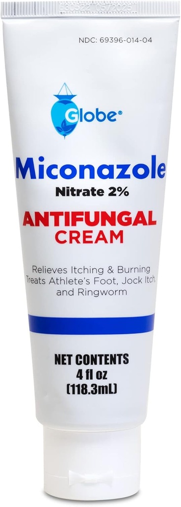 Globe Miconazole Nitrate 2% Topical Antifungal Cream (4 oz Tube) untuk Athlete Foot, Jock Itch, Ringworm Faster-Acting Relief - Ekstra Kekuatan Formula untuk Itching, Irritation and Skin Protection