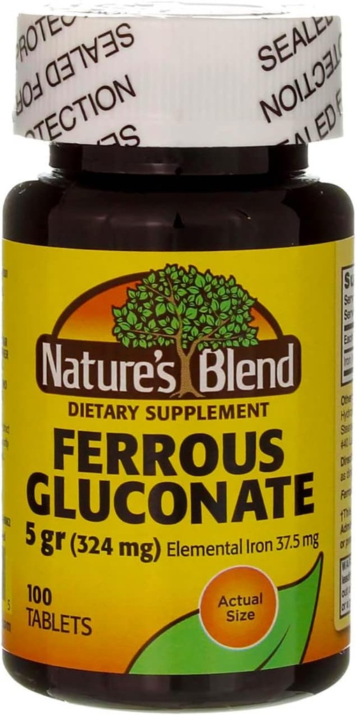 Nature`s Blend Ferrous Gluconate Tablets 325 mg 100 Count Per Bottle (5 Flaschen)