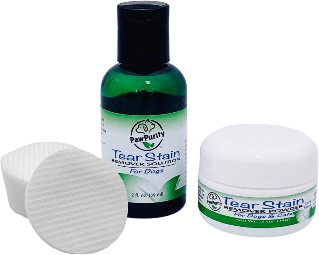 PawPurity Tear Stain Remover Starter Kit для собаки . Включає Tear Stain Remover Solution 2 oz, Порошок .5oz і 30 Застосування Pads 100% Природні видалення приймає близько 7-10 днів (30-45 днів постачання)