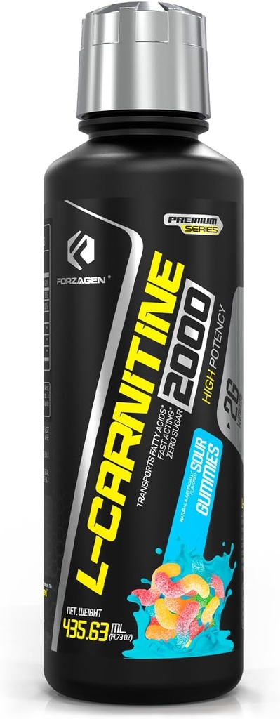 Forzagen L-Carnitine 2000 - Liquid L Carnitine B6 bitaminarekin | Acetyl L-Carnitine | L-Tartrate | 30 Zerbitzu (Sour Gummies)