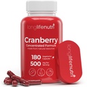 LongLifeNutri Cranberry Extract with Vitamin C & E - Pure Concentrated Formula, 500mg per Serving, 180 Vegetarian Capsules, Urinary Tract Health & Bladder, 6 Month Supply, Made in USA