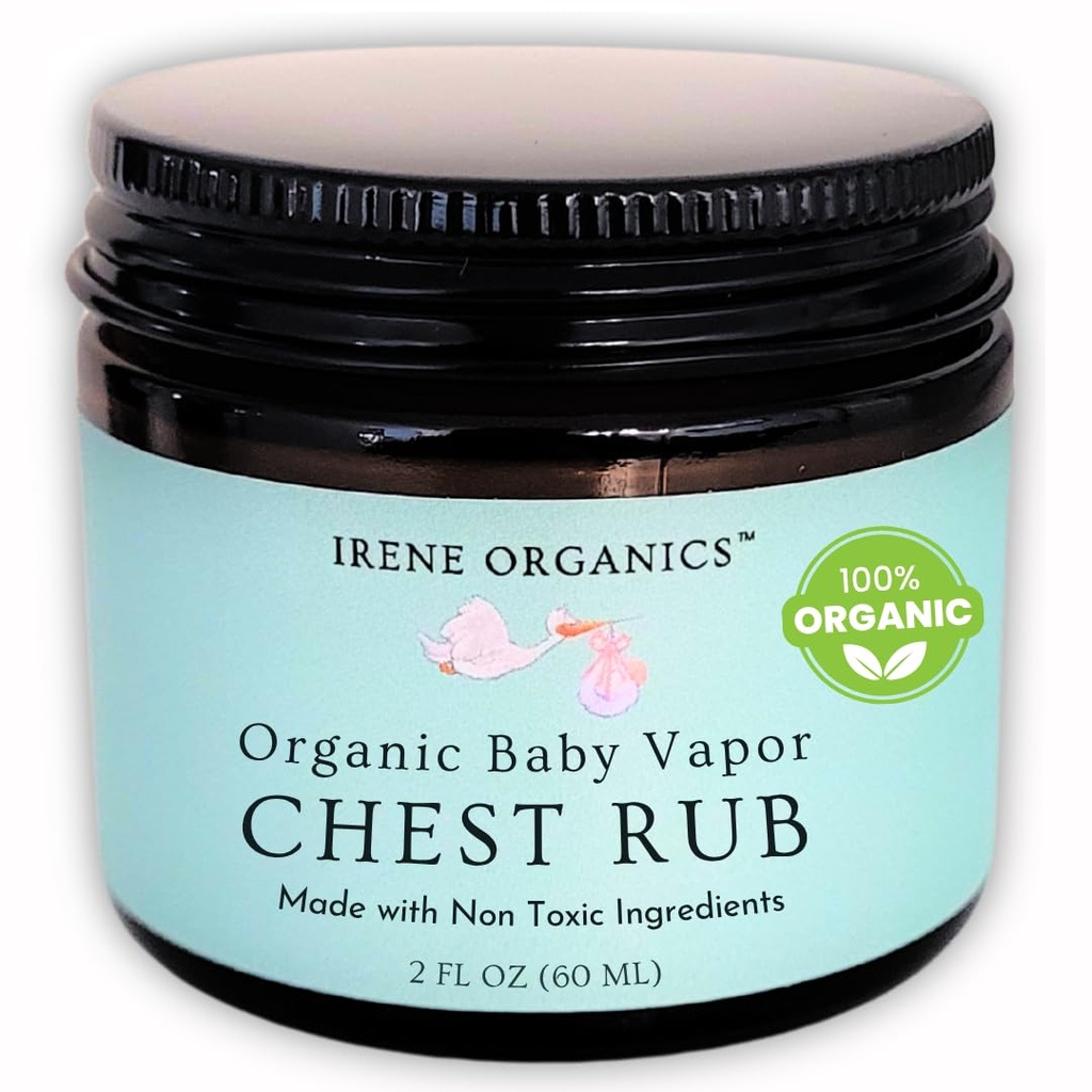 Irene Organic Baby Vapor Chest Rub Clean Vapo Rub Made with Non Toxic Ingredients como Eucalyptus Essential Oils, Safe for All Ages, Newborn and Infants, Sick Kids Essentials