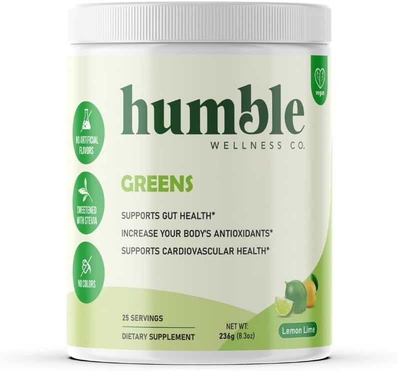 Greens Powder: Antioxidant Boost, Cardiovascular Health, Gut Health, 24 Organic Fruits & Veggies, Gluten Free, Vegan, No Sugar Added, Non GMO, Made in The USA, 25 Servings