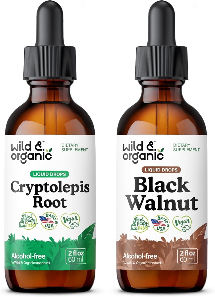 Wild & Organic Cryptolepis Juur Tinktuur 2 fl oz & Black Walnut Tinktuur 2 fl oz