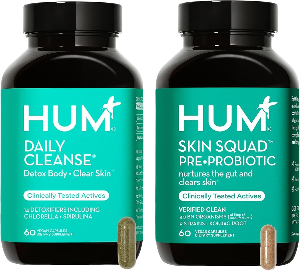 HUM Full Skin Detox ir Cleanse - Proboitics for Problema Odos ir Spuogai Breakouts withrh Organic Algae, Detoksikuojanti žoles, odos būrys ir Dienos Valgyklė