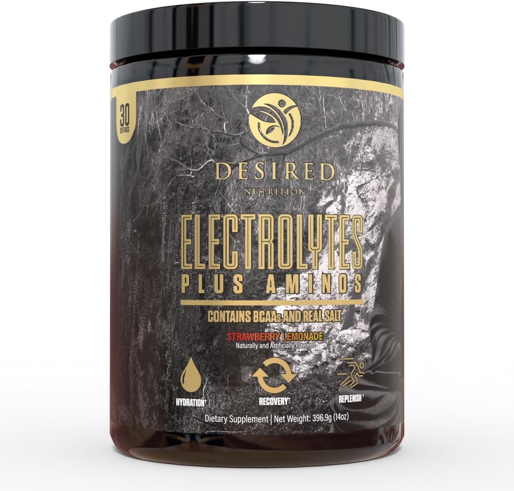 Electrolytes Plus Amino Electrolytes Plus Аміно відновлення питного порошку, повного зволоження та амінокислот/BCAAs, полуниці лимонад (30 сервірування)