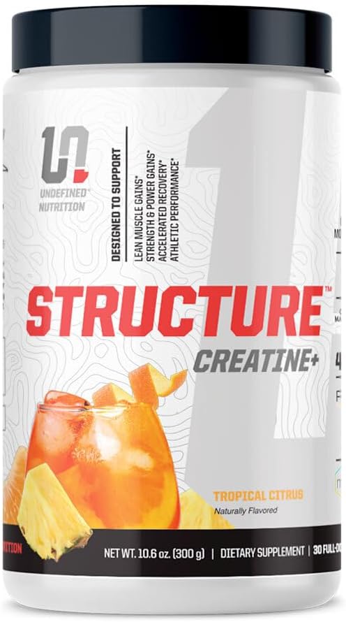 Undefined Nutrition Structure Creatine+ by Brian Shaw (30 Servings) –Micronized Creatine Monohydrate + Magnesium Creatine Chelate & HMB and PEAK ATP-Strength, Power, Recovery (10.6oz, Tropical Citrus)