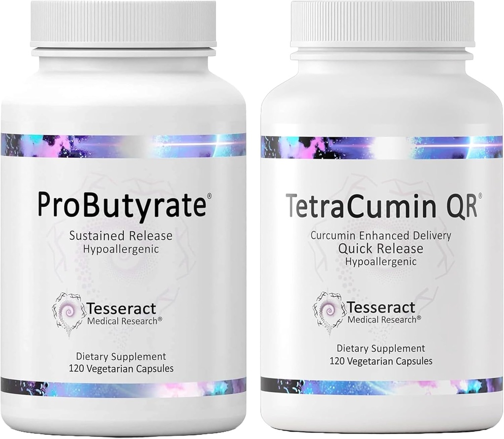 Teseract Medical Research Optimal Gut & Tsue Bundele, Butic Acid Complex Prebavne in Curcumin Metabolit Skupni Relief dodatek