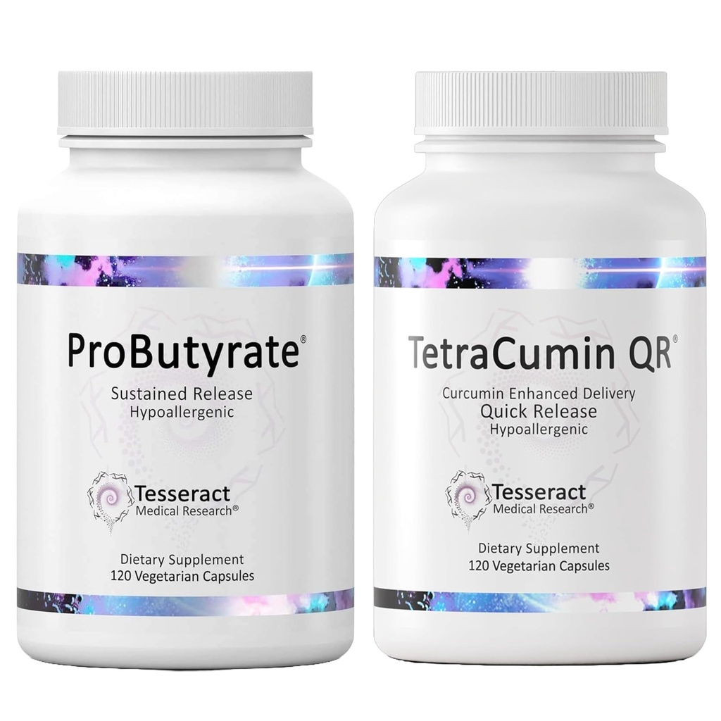 Tesseract Medical Research Optimal Gut & Tissue Bundle, Butyric Acid Complex Gastrointestinal and Curcumin Metabolite Joint Relief Supplement