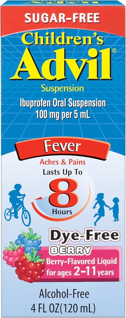 Barns Advil Pain Reliever og feber Reduser, Dye Free og sukker gratis Ibuprofen oral suspensjon, Berry Flavored - 4 Fl Oz