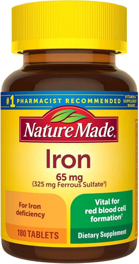 Man Nature Made Iron 65 mg (325 mg Ferrous Sulfate) Dietary supplement for Red blood Cell Support 180 Tablets (Pack of 1)?