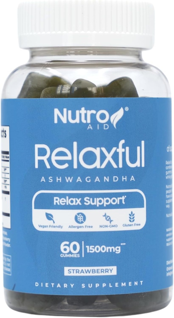 Ashwagandha Gummies - Relaxful Calm Gummies - Gummy Vitaminas con Tropical Strawberry Flavor - Ashwagandha Suplementos Root Extract Herbal - Multivitamínico Gummies para o sono - 60 Gummies