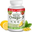 제일 세 배 힘 Omega 3 물고기 기름 알약 - 180의 캡슐 - 2400mg 높은 힘 Burpless 레몬 풍미 864mg EPA 576mg DHA 뇌 합동 눈 심장 건강 보충교재를 위한 매우 순수한 액체 Softgels