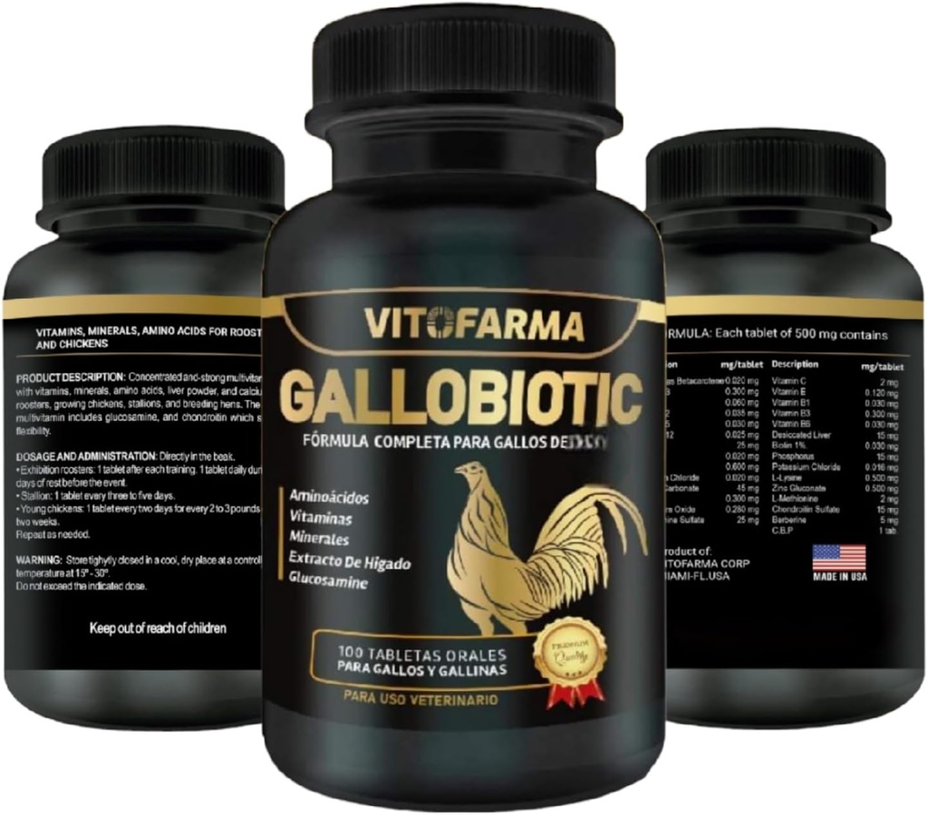 Gallobiyotik Rooster için Doğal Multivitamin, Hens - 100 Tablet | Vitamina Completas para Gallos