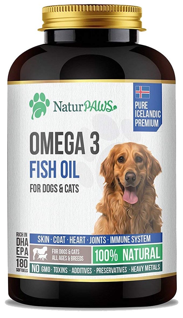 Omega 3 Fish Oil Supplement for Dogs and Cats - 1000 mg Pure DHA and EPA Omegas - Supports Healthy Coat and Skin, Heart, Immune System, Joints and Hip - 180 softgels
