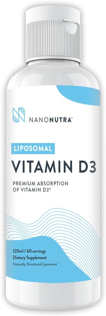 Liposominis vitamino D3 papildymas vitaminu K2, kurį atliko NanoNutra - GMO / Soy Free - 124; GMP Sertifikuotas (120ml / 60 Servings)