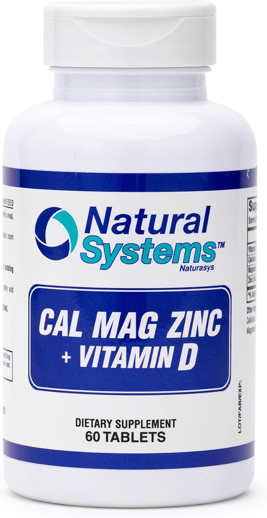 Calcium Magnesium Zinc Vitamin D supplement 60 Tablets by Natural Systems - Calcium Magnesium Zinc and VIT D supplements for powerful Immune System - Magnesium supplement for the Immune System