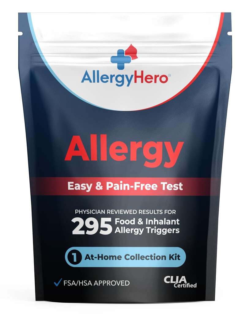 AllergyHero Comprehensive Food and Environmental Allergy Test Kit with 295 Triggers for Adults & Kids – Easy and Pain-Free at-Home Use Allergy Test Kit with Accurate Results