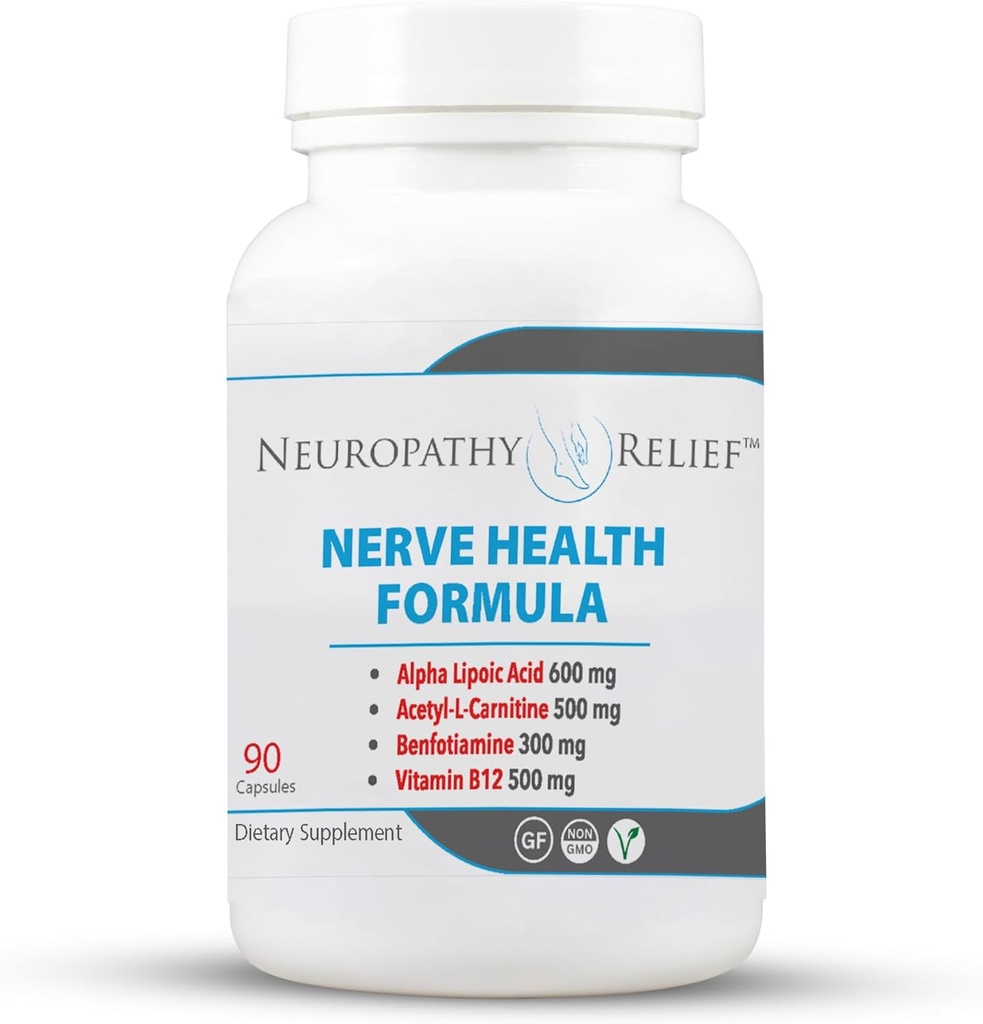 Neuropathy ReliefTM Nerve Health Formula - Supporto avanzato con acido alfa lipoico, acetil-L-carnitina, Benfotiamina e Vitamina B12-90 capsule
