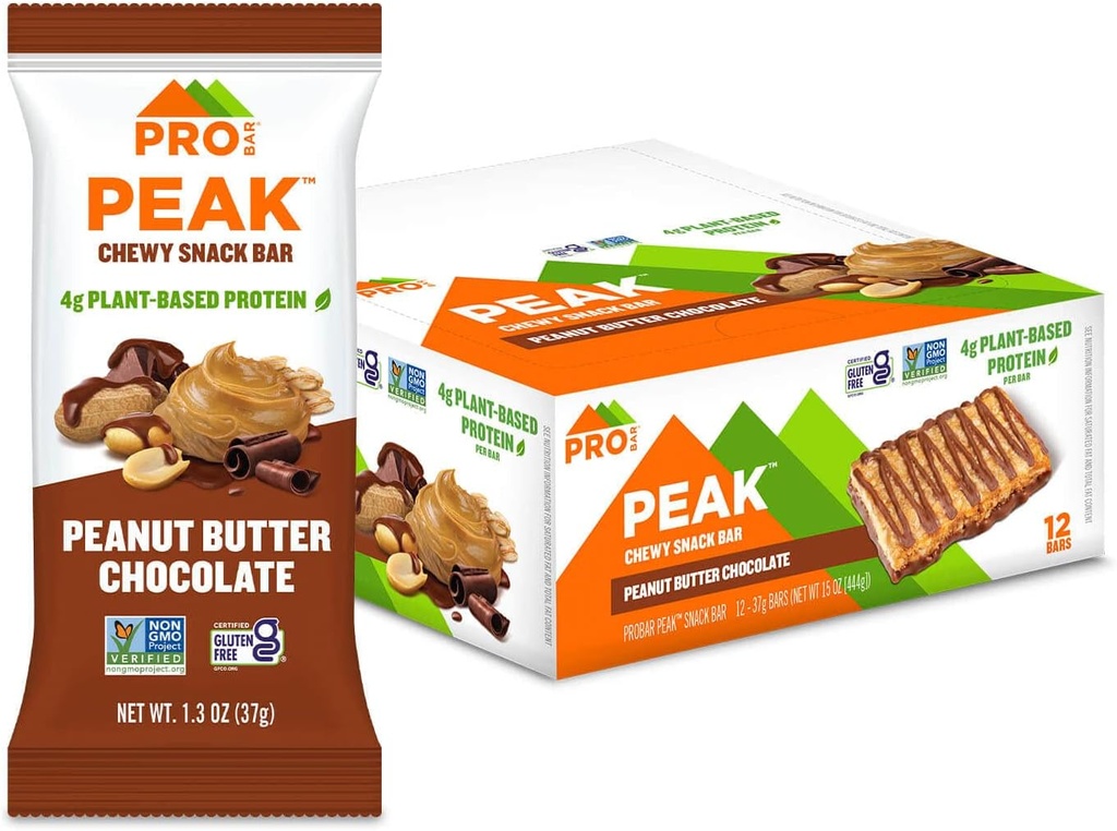 PROBAR - Peak Bar, Peanut Butter Chocolate Prigrizki, 4g beljakovin, ne-GMO, Gluten-free (Pack of 12)