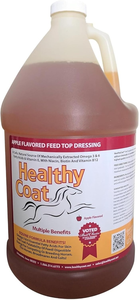 La font de salut Coat suplementari pels cavalls: Gallon. Aparença, Coat, Condició del cos, rendiment, Allergies, Sistema d'Ineç, Hoof, Crell, Omega 3 & 6 Fatty Acids.