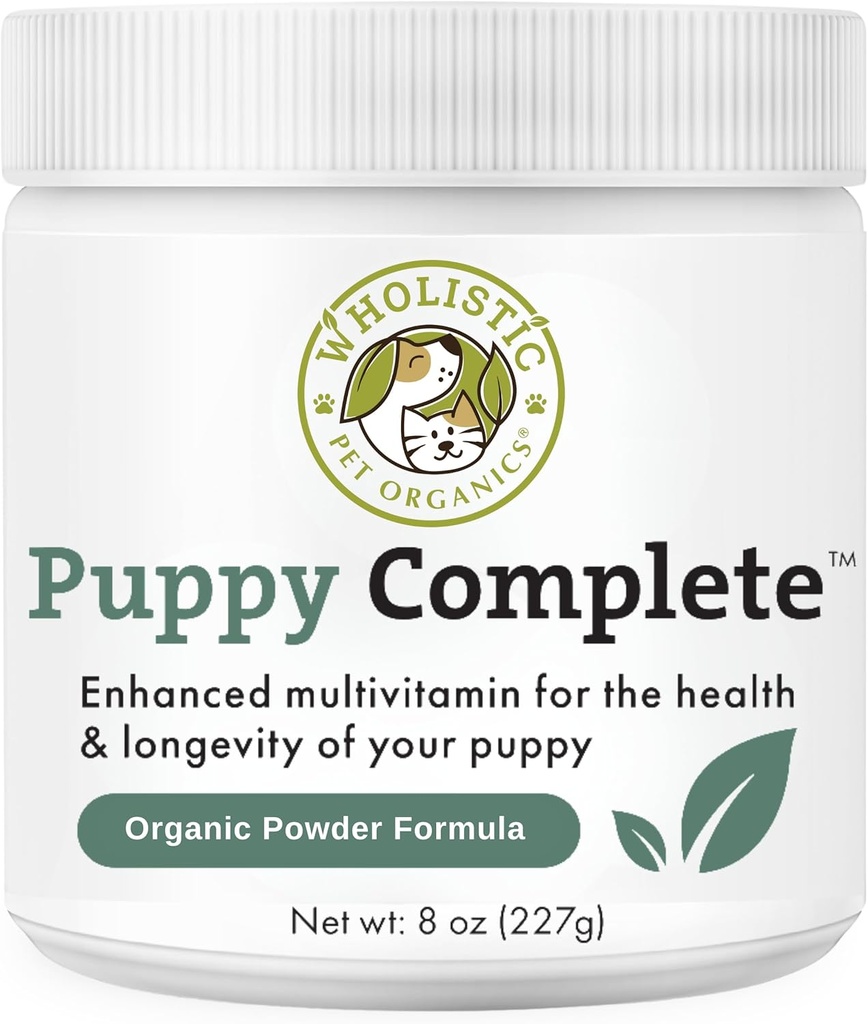 Wholistic Pet Organics Puppy Complete - Suņu Multivitamīnu Pulveris - 8 Oz - Daily Dog Vitamīni & Papildinājumi Homemade Food - Imūnsistēma, āda, Apvalks un vispārējā veselība - Mazi un lieli Šķirņu Kupi