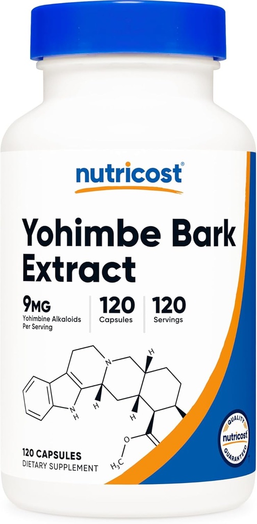 Nutricost Yohimbe Bark Extract 450mg (9mg Yohimbine Alcaloides), 120 Cápsulas - Dosagem extra, Sem glúten, Sem OGM