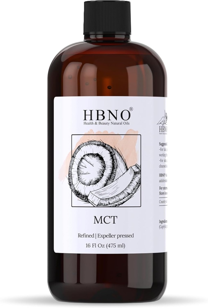 HBNO California palackozott kókuszos Mct olaj 16 fl oz (475ml) érték mérete - természetes Mct olaj, hideg préselt - Tökéletes szállító masszázs, aromaterápia - Ideális arc, test, ajkak, és haj