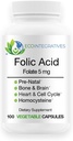 Folic Acid Folate 5mg (B9) Prenatal, Reproductive Health, Homocysteine, Metabolism, Cardiovascular, Bone, Immune Support, Allergen Pulsuz, GMO - 100 Vegan Capsules