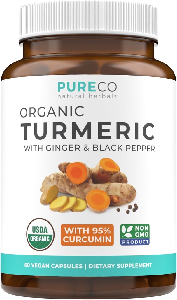 Organic Turmeric Ginger Black Pepper Dodatek - High potency Organic Turmeric Curcumin Kapsle s Ginger & Black Pepper pro zlepšení výhod a absorpce - Vegan & Non- GMO (1 měsíc dodávky)