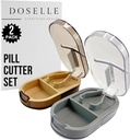 2PCS - Pill Cutter Splitter med Mini Pill Box - Pill Cutters för Small eller Large Pills Professional - 4 Way Pill Splitter 1/4 - Pill Splitter med Centering Device - Gray & Brown