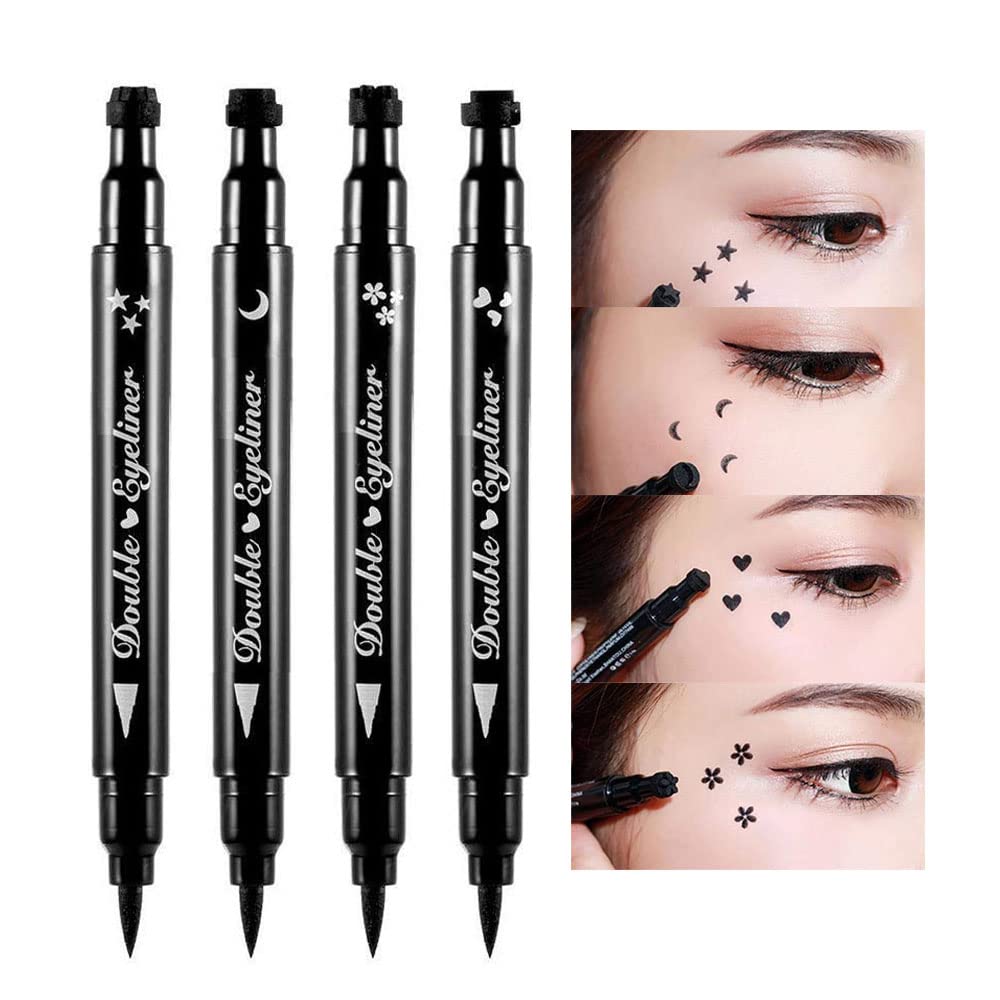 BINGBRUSH Double-sided Liquid Stamp Eyeliner Pen, Face Stamps Makeup Excepcionalmente Black Waterproof Slim Gel Felt Tip High Black Pigment Liquid Eyeliner & Seal (negro)