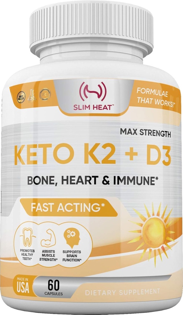 Vitamina K2 + D3 con Calcio - Bone, Cuore e Formula Immune - K2 D3 Integratore di Vitamina per Donne e Uomini - 60 Capsule