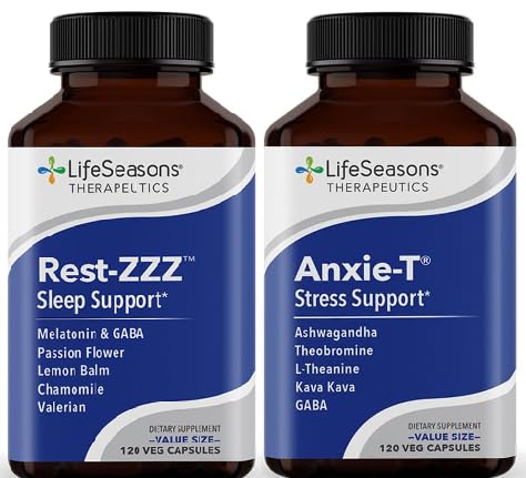 LifeSeasons Anxie-T with Rest-ZZZ - Supports Mood & Mental Focus - Feel Calm and Relaxed - Eases Tension & Nervousness - Ashwagandha, Kava Kava, GABA & L-Theanine - 240 Capsules