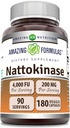 Formules étonnantes Nattokinase Dietary Supplement 100 mg Veggie Capsules Supplement $ 2000 FU Enzyme Activité $ Non-GMO $ Sans gluten $ Fabriqué aux États-Unis (180 Compte)
