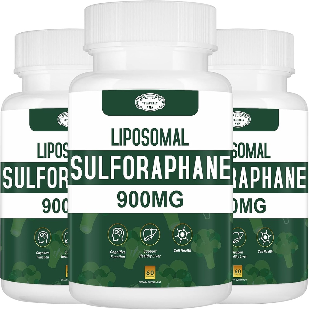 900MG Supliment Liposomal Sulforaphane Extract de Broccoli, Supliment hepatic pentru Antioxidant, Digestie, Sanatate Cellulara 180 Capsule