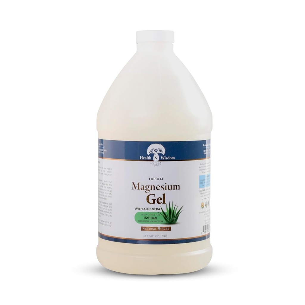 Salud y Sabiduría Gel de Magnesio Puro con Extracto de algas y Aloe Vera - Musculo tópico & Alivio Conjunto- Natural y Pure Skin &amp; Scalp Moisturizing - Absorción Mejorada - 64 Fl oz
