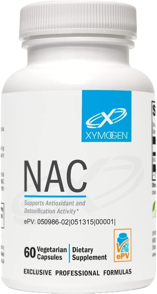 XYMOGEN NAC N-atsetüül-tsüsteiin 600mg - südame-veresoonkonna, antioksüdant, maksadetoks + immuuntoetuslisand - toetab glutatiooni sünteesi - mitte-GMO NAC täiendus (60 kapslit)