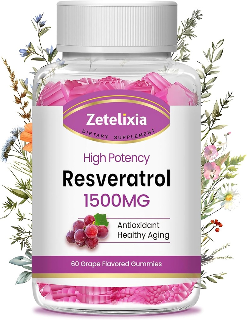 Pastilhas de resveratrol sem açúcar - Suplemento de Resveratrol de alta pureza para antioxidante, Envelhecimento saudável, Pele, Cérebro, Orgânico - 60 Pastilhas