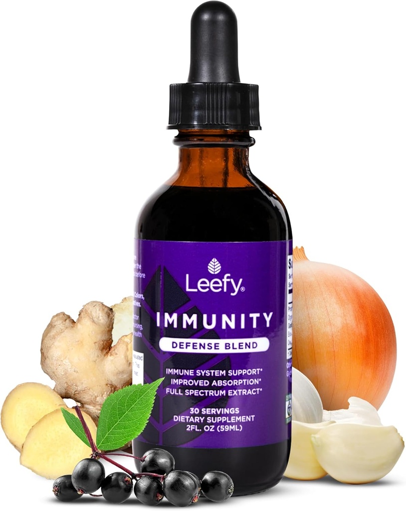 Leefy Organics Immunity Defense Blend - Organic Immune Support Supplement, Fast Absorbing Immunity Supplement, Immune Booster Felnőttek számára, Immune Boost, Immune System Booster, Immunity Boost - 2 Oz