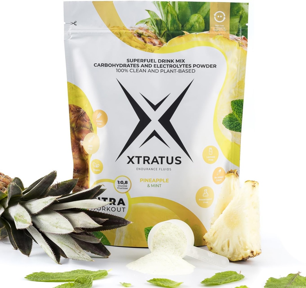 Ananas a mincovna - Intra školení dodatek s karbohydráty a elektrolyty. Super Fuel Drink Mix. 1: 0,8 (Glukóza: Fruktosa). Real Fruit, Vegan - 35,27 Oz.