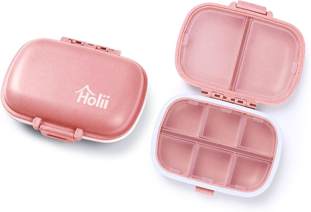 Holii 2PS 8 השוואתי Travel Pill מארגנת, Pocket Pharmacy for Purse Daily Pill Box Portable Dieter ויטמין Holder Container (Light Pink)