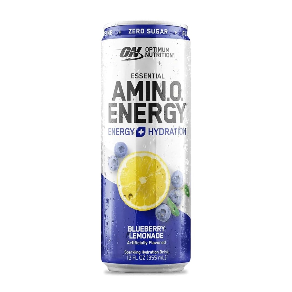 Optimum Nutrition Amino Energy Sparkling Hydration Drink, Electroliti, Cafeina, Amino Acids, BCAAs, Sugar Free, Blueberry Lemonade, 12 Fl Oz, 1 conta (Packaging May Vary)