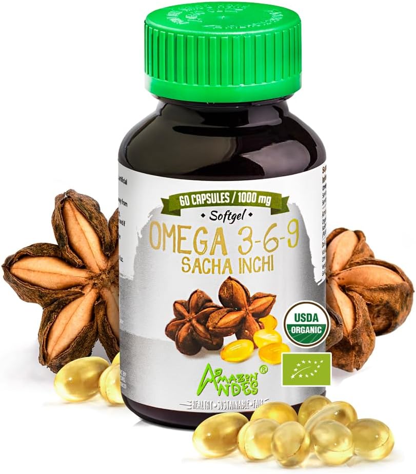 Andes Sacha Inchi Capsules (Plukenetia volubilis) - Kilde til Omega 3, 6, 9 med essensielle fettsyrer - Odorless & Sustainly sourced - Brain Function Supporter - 60 Softgel piller (1000mg)