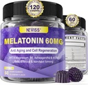Antioxidans & Gehirn Unterstützung Melatonin 60mg 30mg für 50+ Erwachsene | High Dose Melatonin für Anti-Aging & Immune | Extra Strength Melatonin Gummis mit B6, Ashwagandha, Magnesium, MSM - 120 Gummies