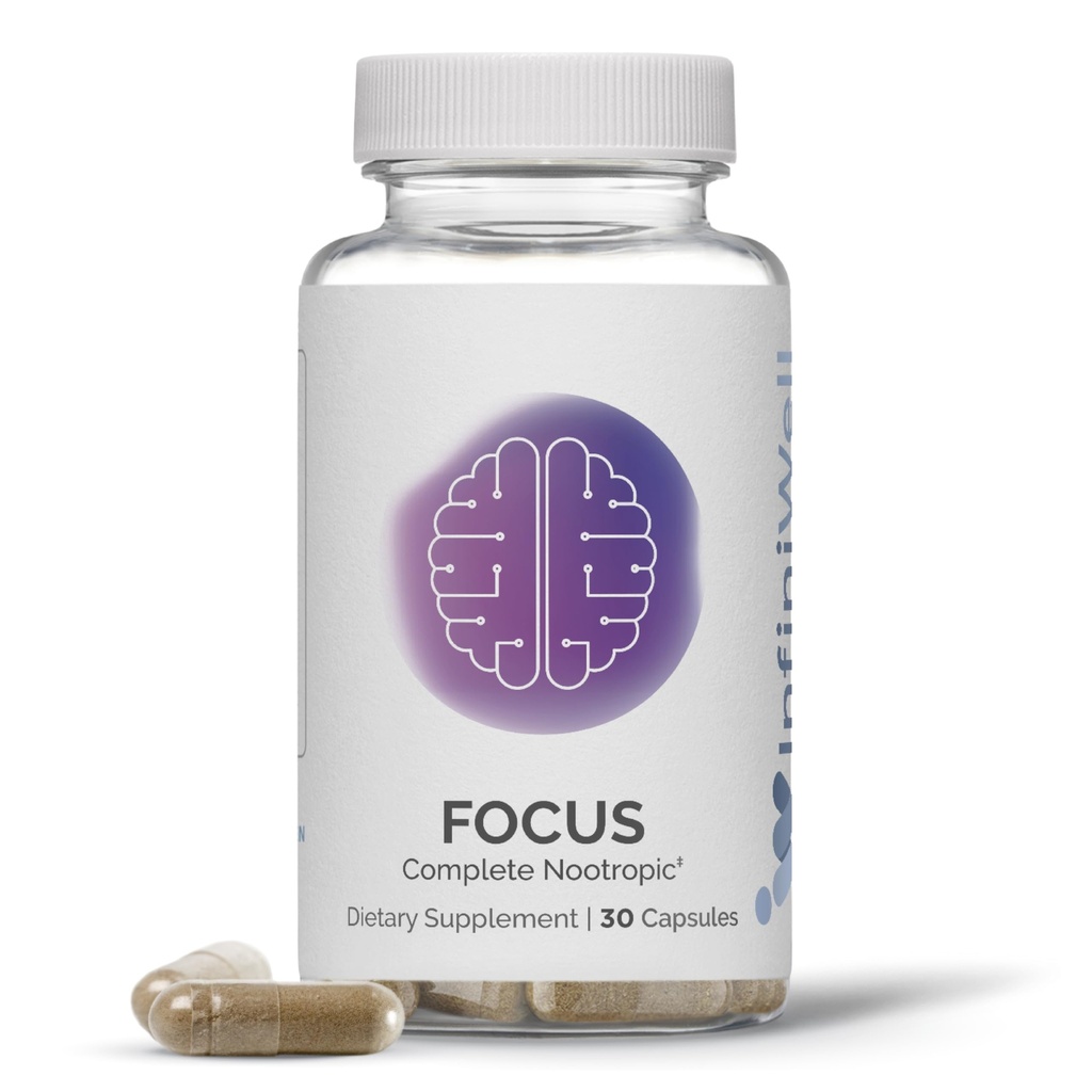 InfiniWell Focus Supplement - Breakthrough Nootropic - Aid Brain Health & Working Memory Support - Optimize Daily Neurological Processing, Mental Acuity, Energy & Cognitive Function (30 Capsules)