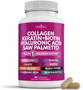 NEW AGE Collagen Pills Biotin Keratin Saw Palmetto kyselina hyaluronová - vlasy kože a nechtov Vitamíny a DHT blokátor s vitamínom E kyseliny listovej tekvica semeno MSM- 90 Počet