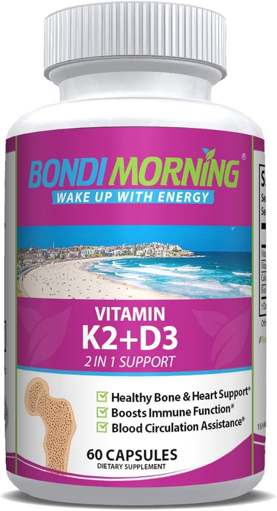Vitamina K2 + D3 Supplemento per Bone & Heart Health - Alta potenza 5000IU Vitamina D3 & 100mg Vitamin K2 (MK7) Capsule per l'assorbimento ottimale del calcio - 60 capsule vegane